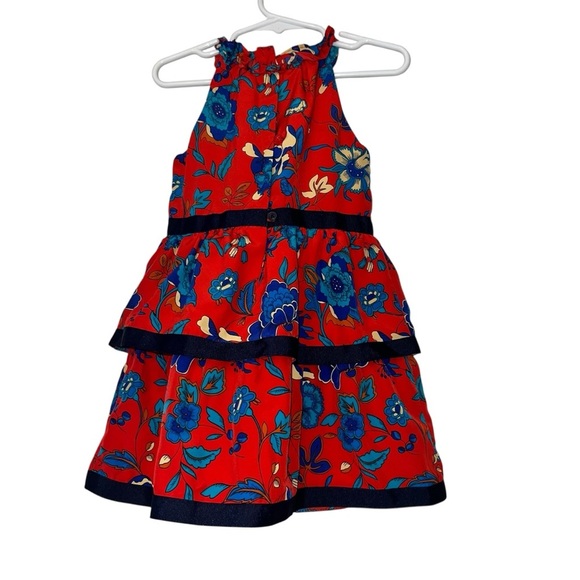 Janie & Jack satin Floral Red and Blue Tiered Dress Sz 2T - Picture 1 of 3